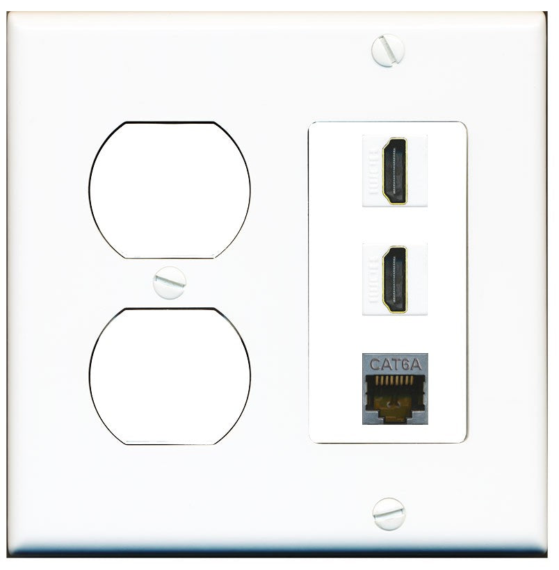 2 Gang Blank Round Outlet - 2 HDMI and 1 Cat6a Wall Plate White