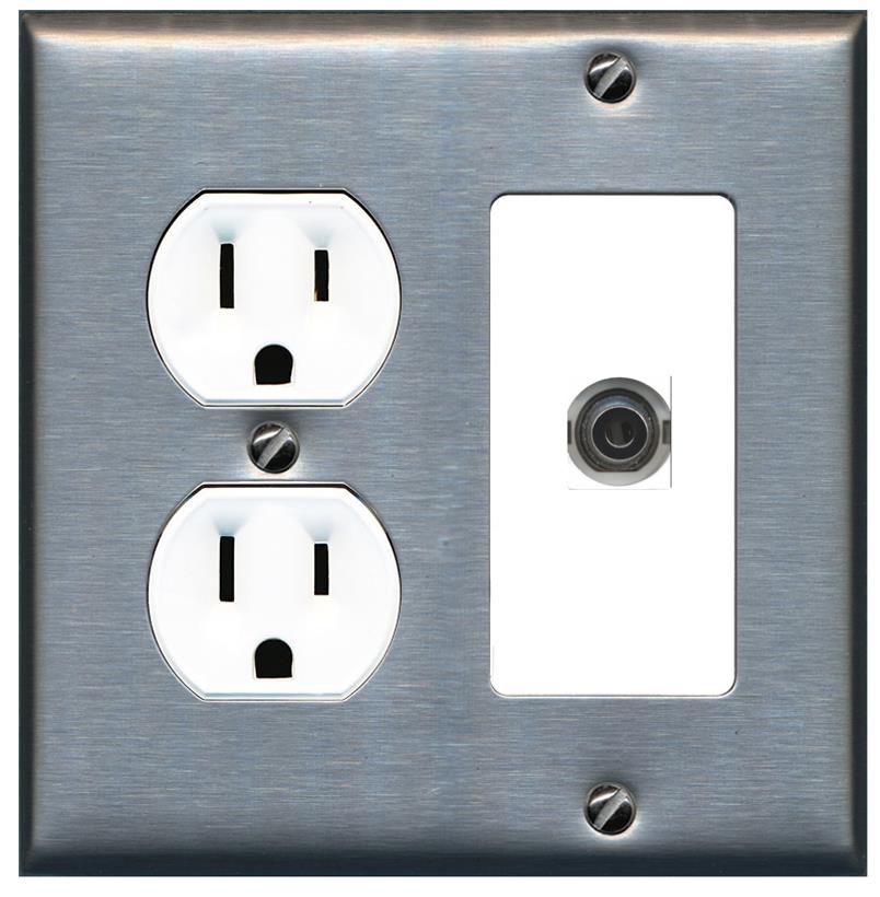 RiteAV 3.5mm Wall Plate with Round Outlet [Stainless-White]