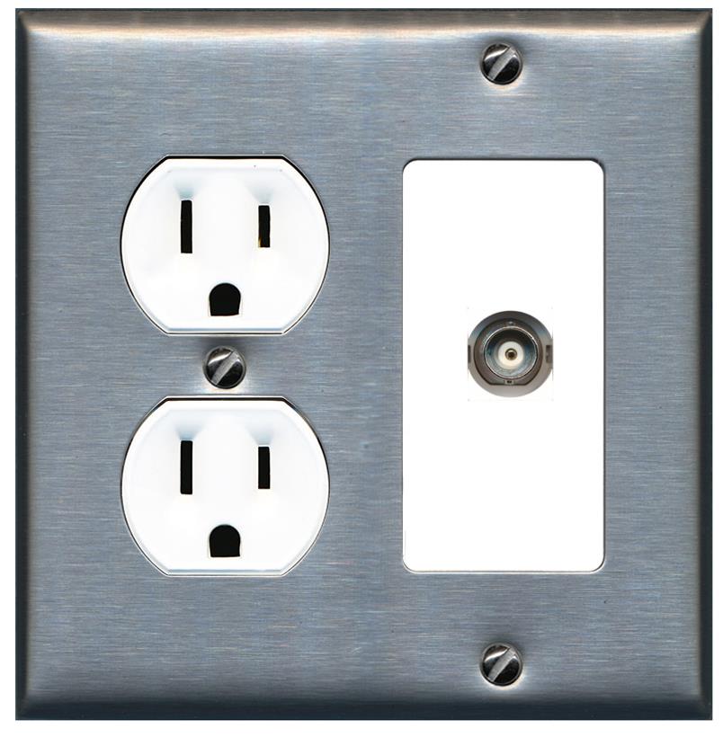 RiteAV BNC Wall Plate with Round Outlet [Stainless-White]