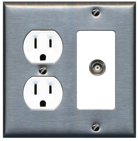RiteAV BNC Wall Plate with Round Outlet [Stainless-White]