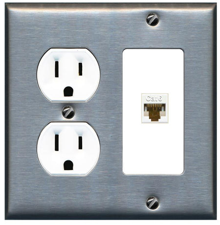 RiteAV CAT6 Wall Plate with Round Outlet [Stainless-White]