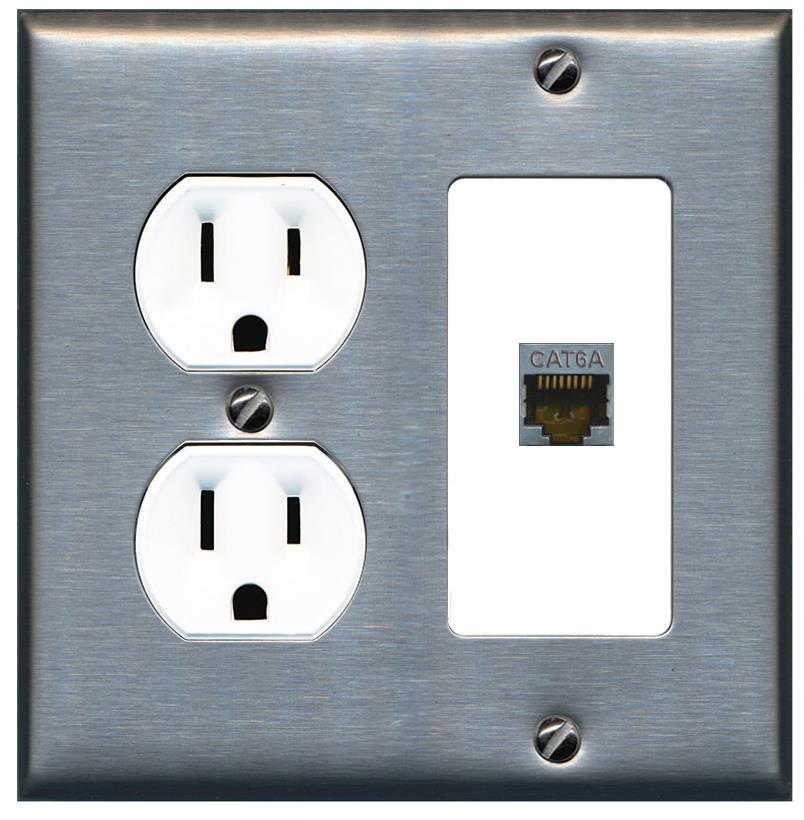 RiteAV CAT6A Wall Plate with Round Outlet [Stainless-White]