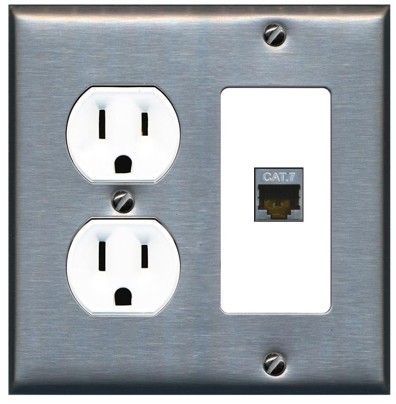 RiteAV CAT7 Wall Plate with Round Outlet [Stainless-White]