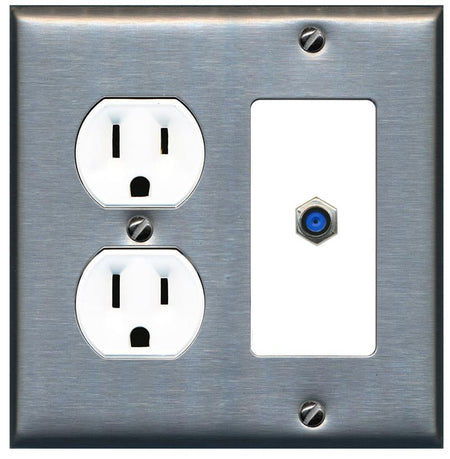 RiteAV F81 Wall Plate with Round Outlet [Stainless-White]