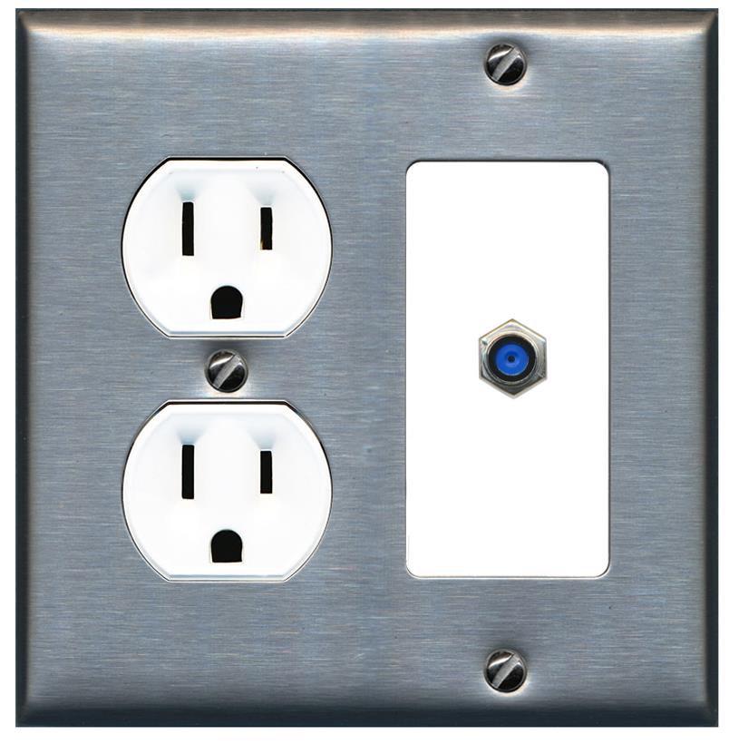 RiteAV F81 Wall Plate with Round Outlet [Stainless-White]