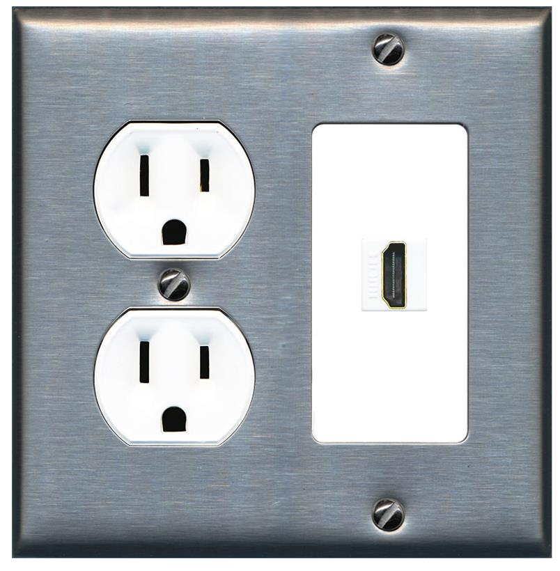 RiteAV HDMI Wall Plate with Round Outlet [Stainless-White]