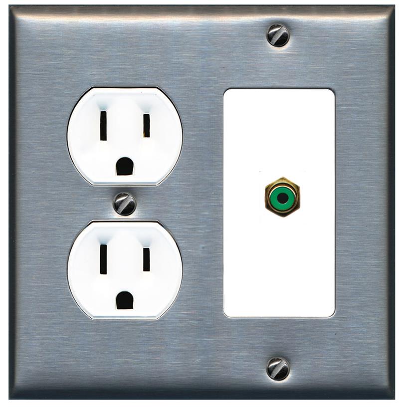 RiteAV RCA-GREEN Wall Plate with Round Outlet [Stainless-White]