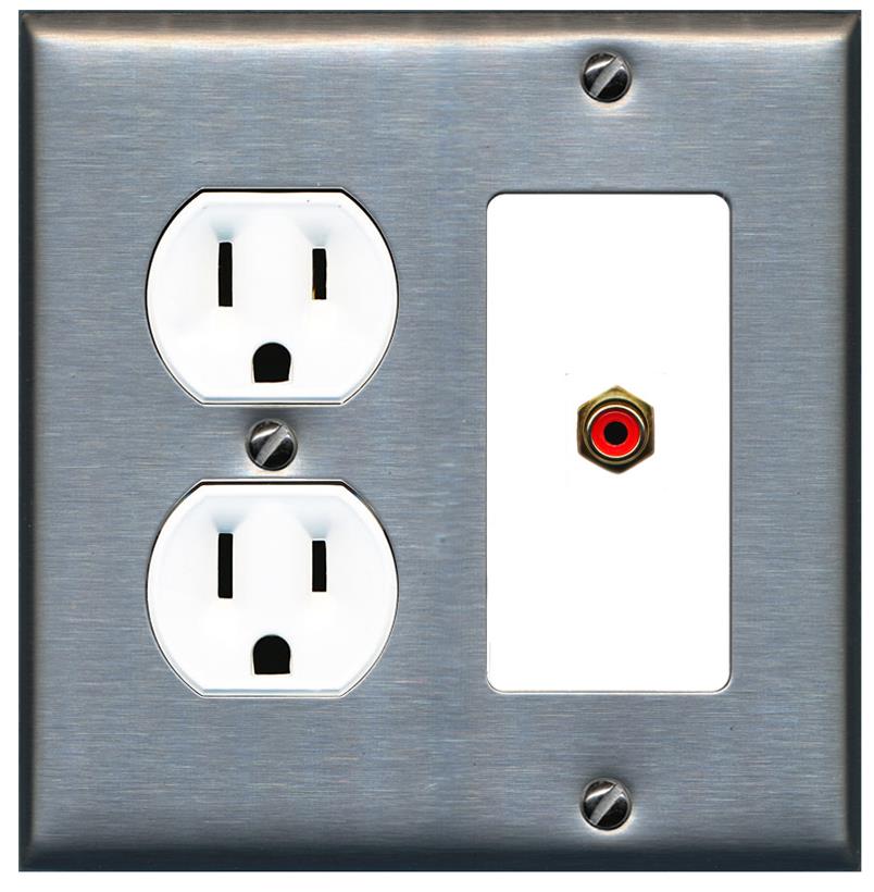 RiteAV RCA-RED Wall Plate with Round Outlet [Stainless-White]