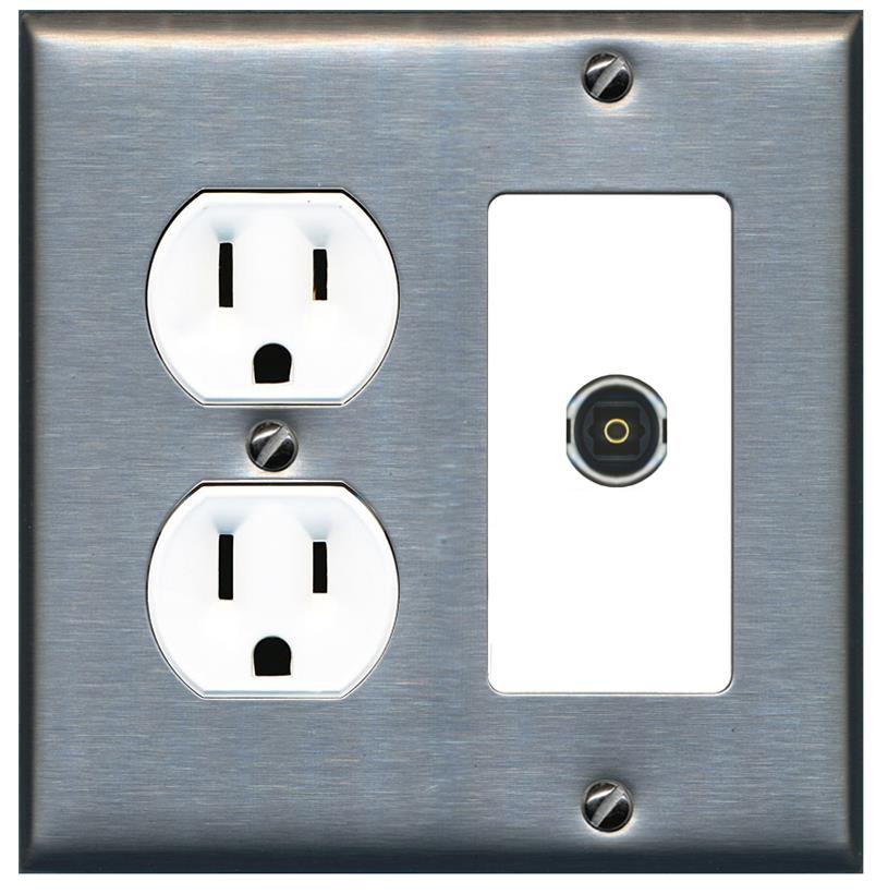 RiteAV TOSLINK Wall Plate with Round Outlet [Stainless-White]