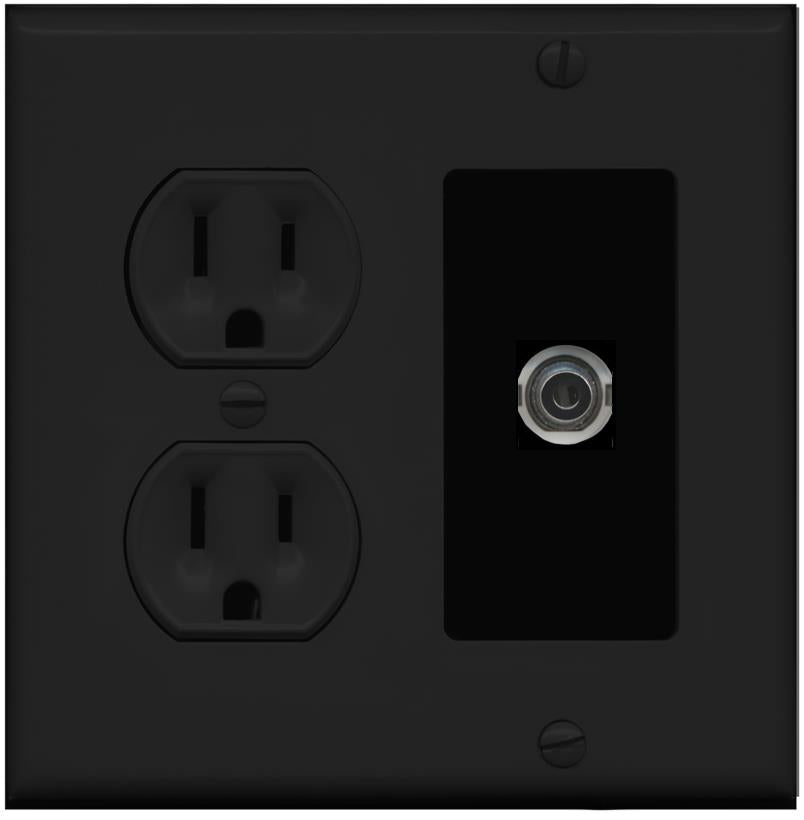 RiteAV 3.5mm Wall Plate with Round Power Outlet [Black]