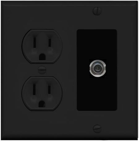 RiteAV 3.5mm Wall Plate with Round Power Outlet [Black]