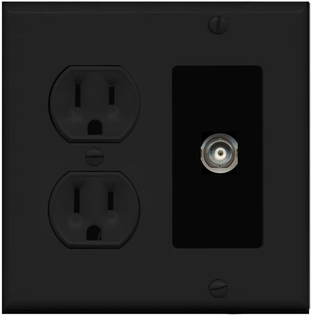 RiteAV BNC Wall Plate with Round Power Outlet [Black]