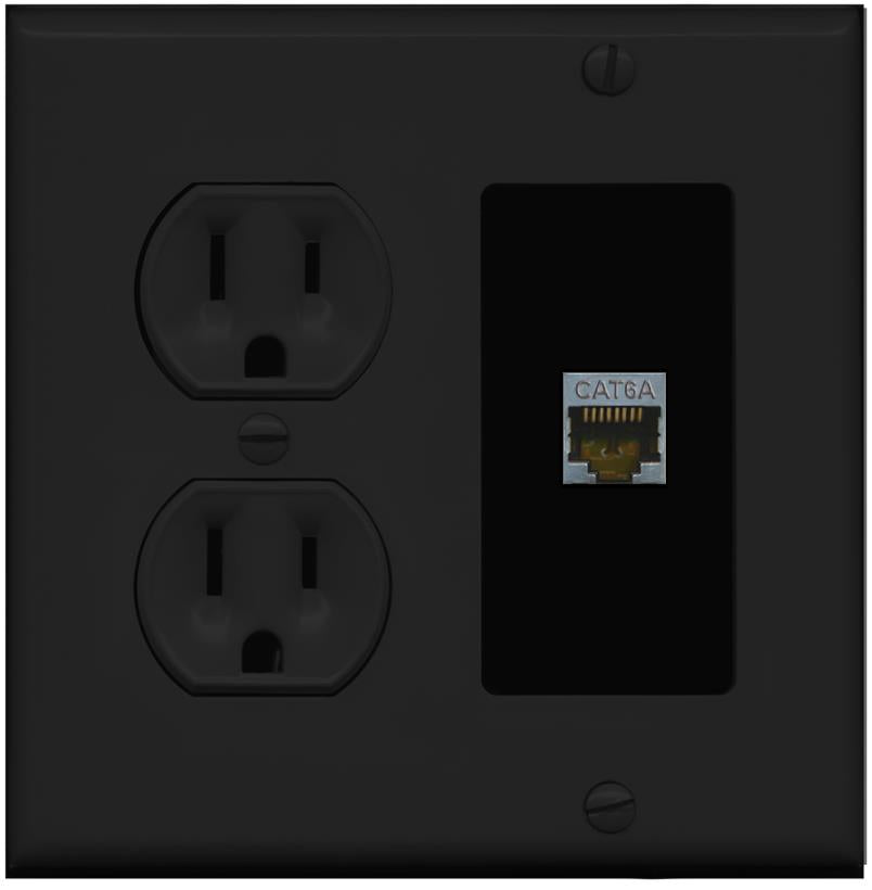 RiteAV CAT6A Wall Plate with Round Power Outlet [Black]