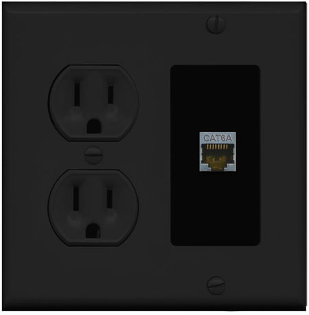 RiteAV CAT6A Wall Plate with Round Power Outlet [Black]