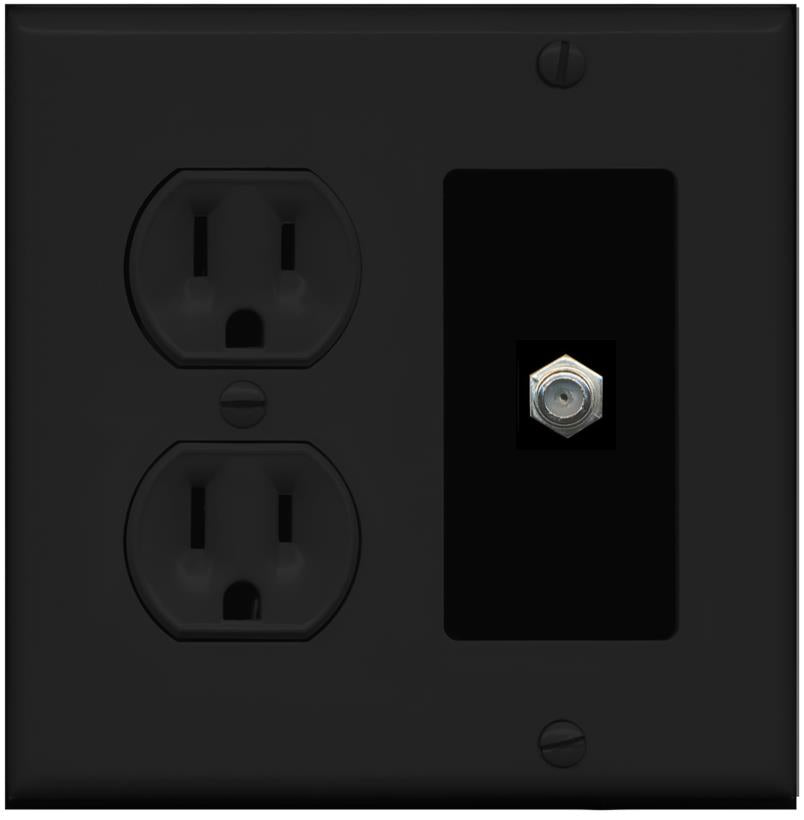 RiteAV COAX Wall Plate with Round Power Outlet [Black]