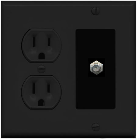 RiteAV COAX Wall Plate with Round Power Outlet [Black]