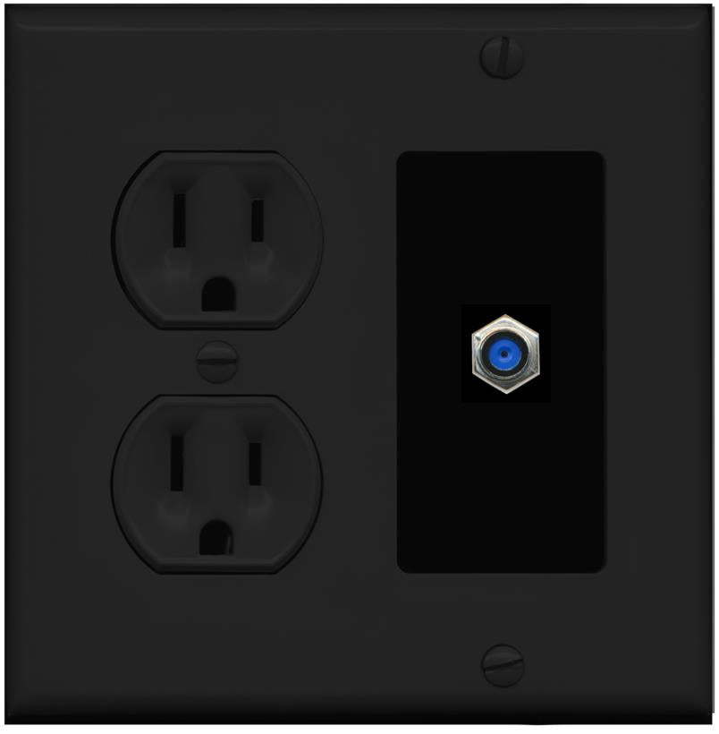 RiteAV F81 Wall Plate with Round Power Outlet [Black]