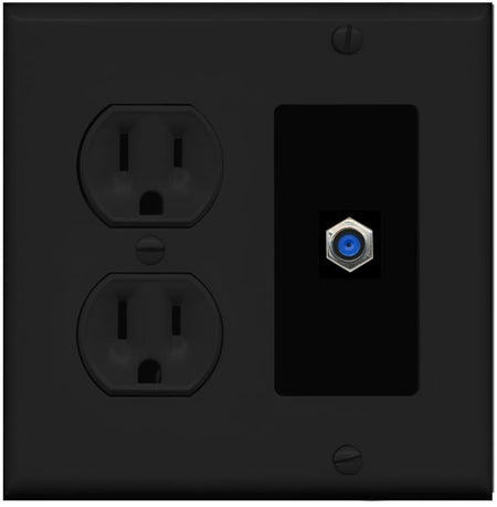 RiteAV F81 Wall Plate with Round Power Outlet [Black]