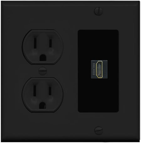 RiteAV HDMI Wall Plate with Round Power Outlet [Black]