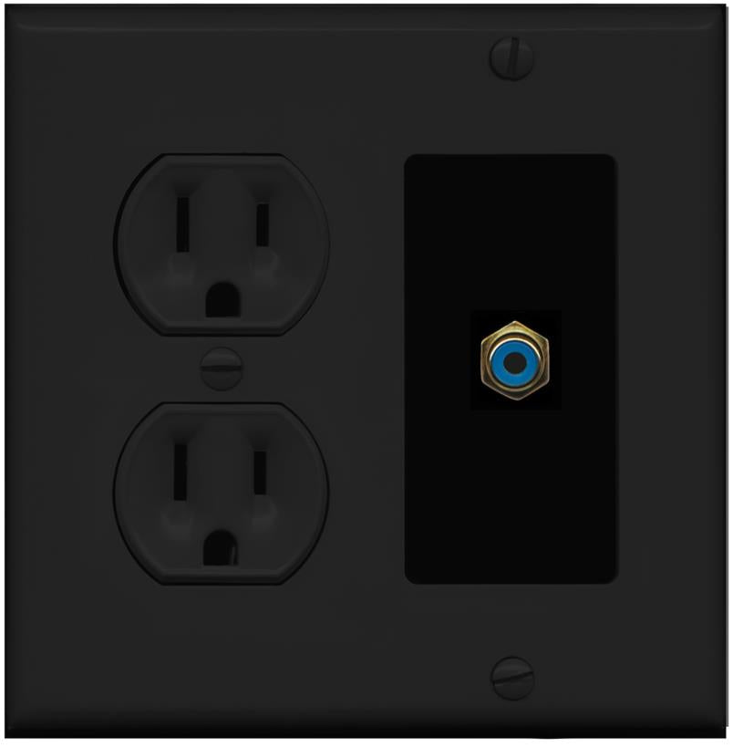 RiteAV RCA-BLUE Wall Plate with Round Power Outlet [Black]