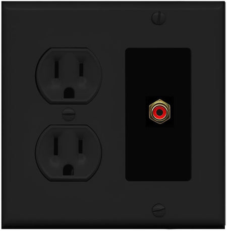 RiteAV RCA-RED Wall Plate with Round Power Outlet [Black]