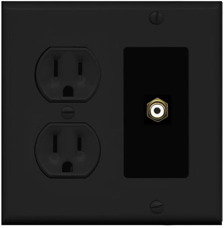 RiteAV RCA-WHITE Wall Plate with Round Power Outlet [Black]