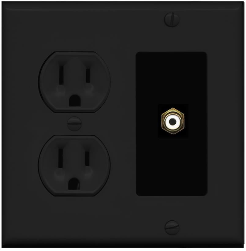 RiteAV RCA-WHITE Wall Plate with Round Power Outlet [Black]