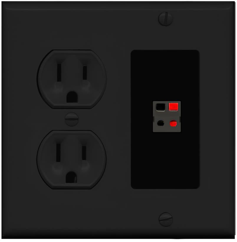 RiteAV SPEAKER Wall Plate with Round Power Outlet [Black]