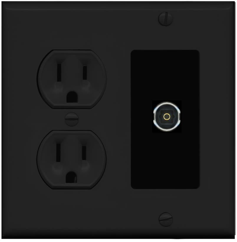 RiteAV TOSLINK Wall Plate with Round Power Outlet [Black]