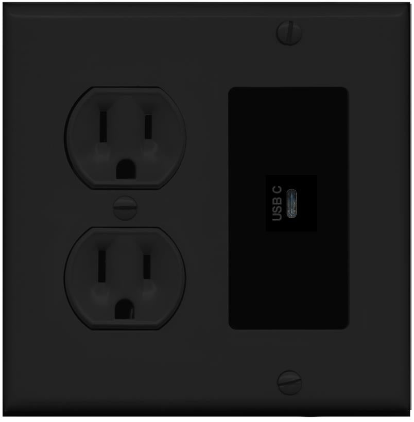 RiteAV USBC Wall Plate with Round Power Outlet [Black]