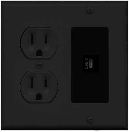 RiteAV USBC Wall Plate with Round Power Outlet [Black]