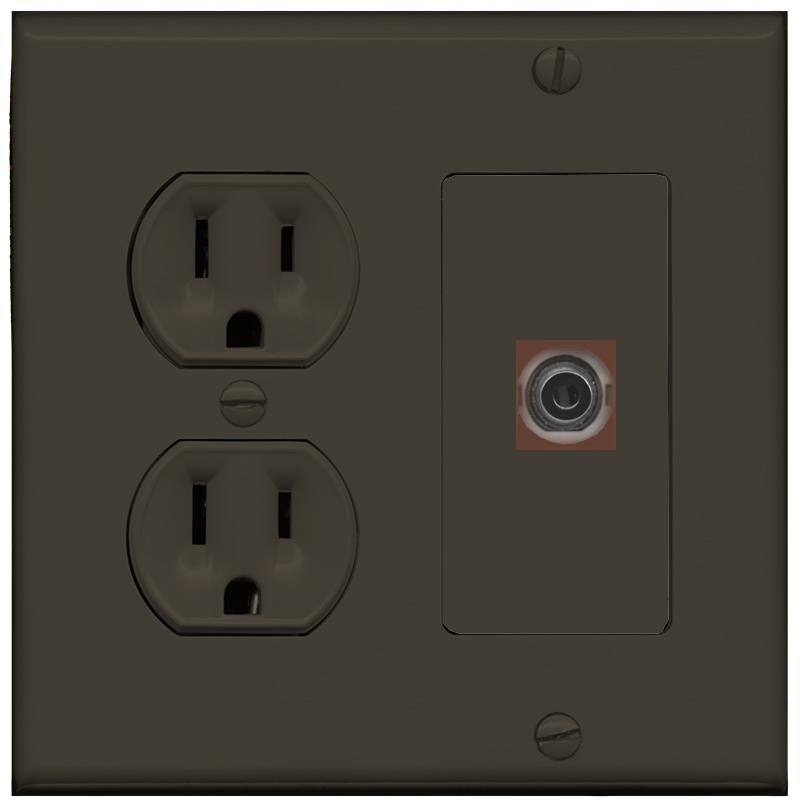 RiteAV 3.5mm Wall Plate with Round Power Outlet [Brown]