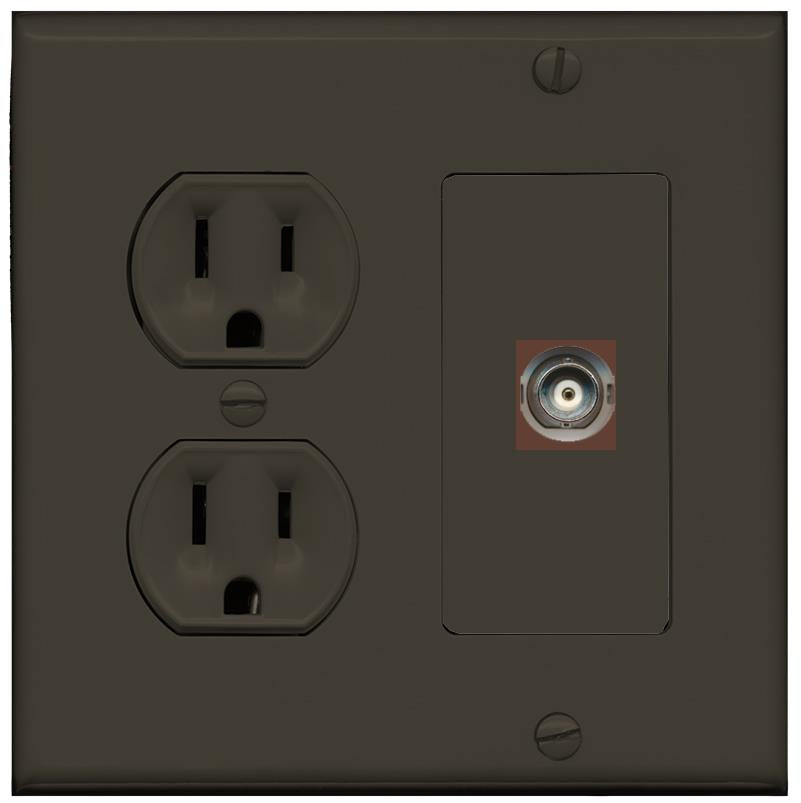 RiteAV BNC Wall Plate with Round Power Outlet [Brown]