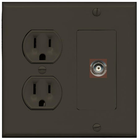 RiteAV BNC Wall Plate with Round Power Outlet [Brown]