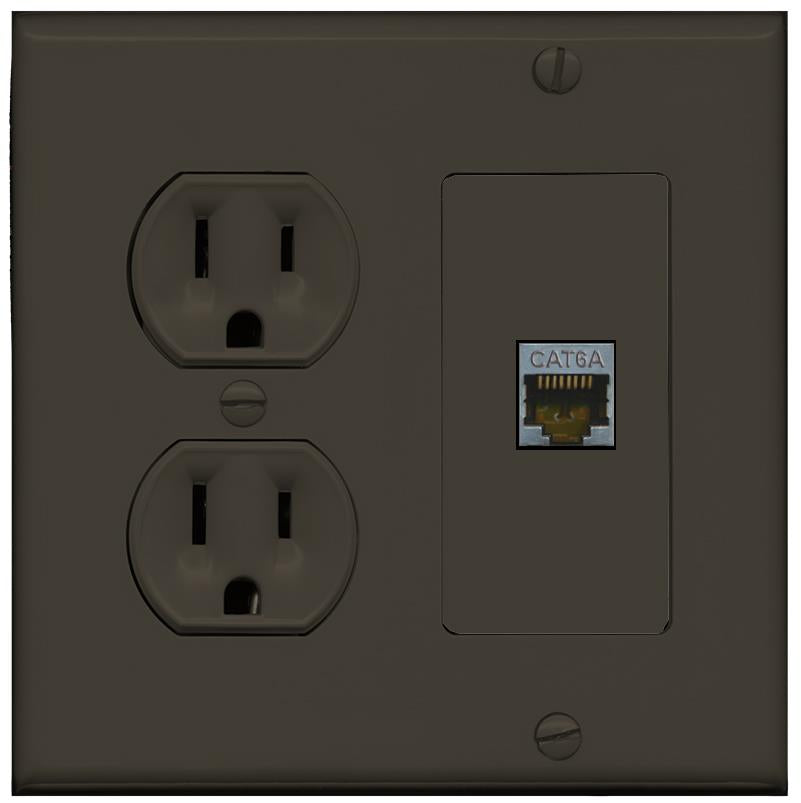 RiteAV CAT6A Wall Plate with Round Power Outlet [Brown]