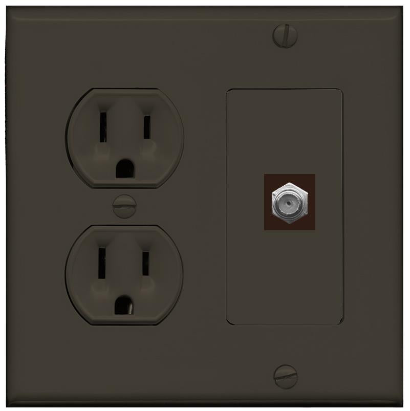 RiteAV COAX Wall Plate with Round Power Outlet [Brown]