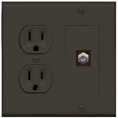 RiteAV COAX Wall Plate with Round Power Outlet [Brown]