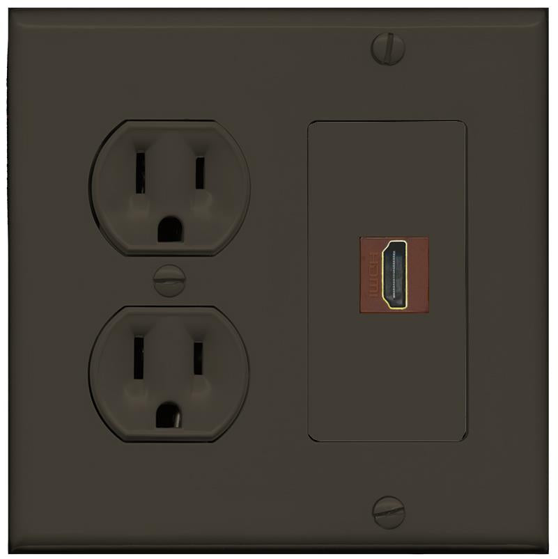 RiteAV HDMI Wall Plate with Round Power Outlet [Brown]