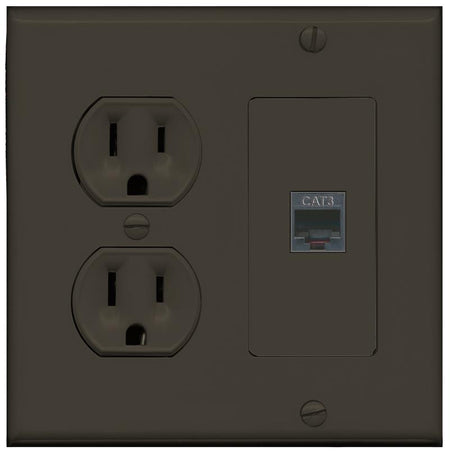 RiteAV PHONE Wall Plate with Round Power Outlet [Brown]