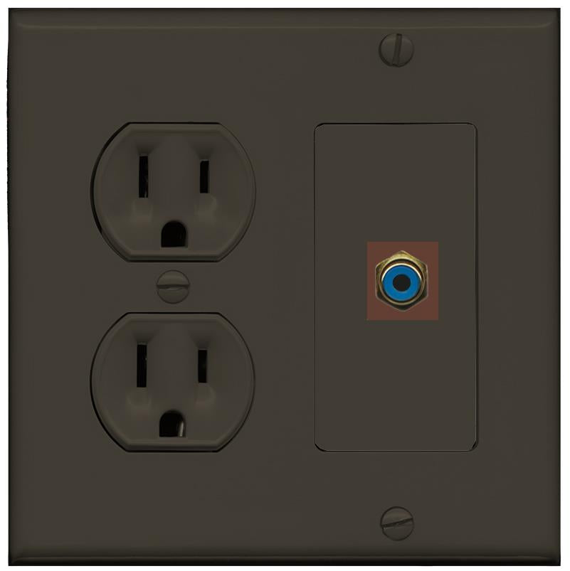 RiteAV RCA-BLUE Wall Plate with Round Power Outlet [Brown]