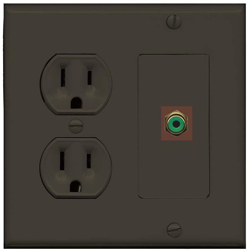 RiteAV RCA-GREEN Wall Plate with Round Power Outlet [Brown]