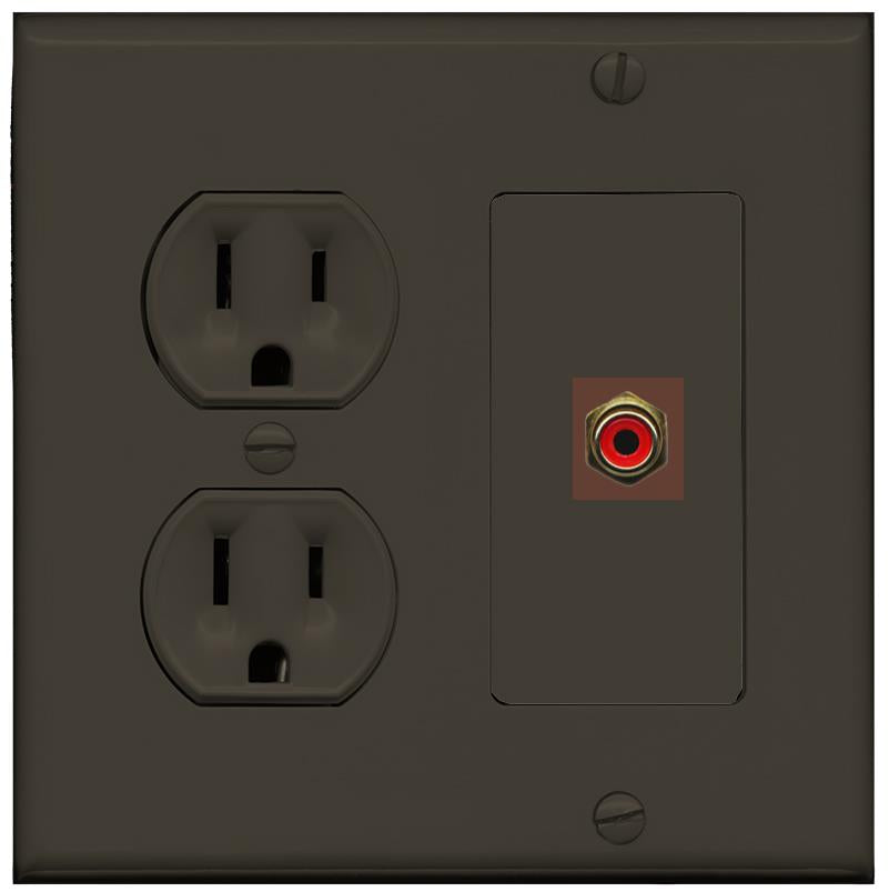 RiteAV RCA-RED Wall Plate with Round Power Outlet [Brown]