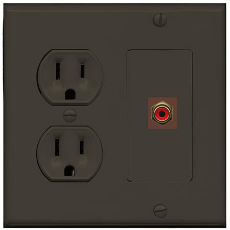 RiteAV RCA-RED Wall Plate with Round Power Outlet [Brown]