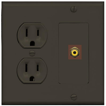 RiteAV RCA-YELLOW Wall Plate with Round Power Outlet [Brown]