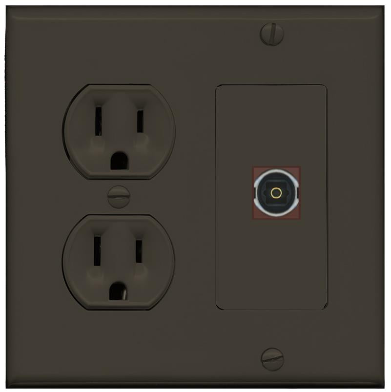 RiteAV TOSLINK Wall Plate with Round Power Outlet [Brown]