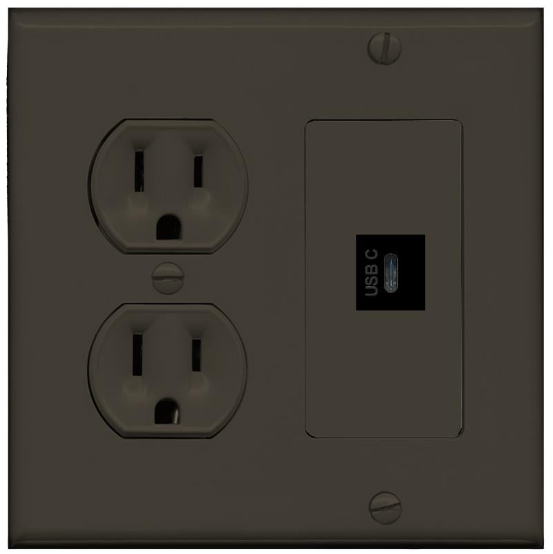 RiteAV USBC Wall Plate with Round Power Outlet [Brown]