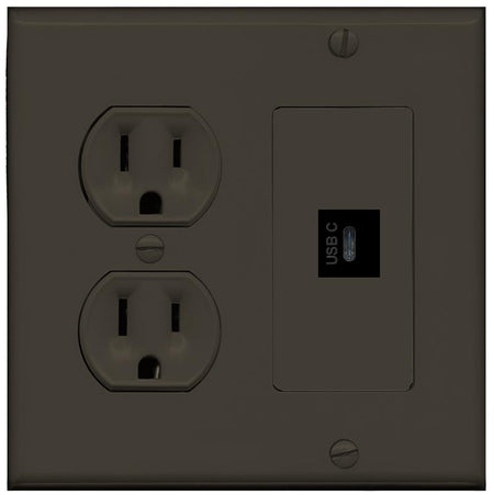 RiteAV USBC Wall Plate with Round Power Outlet [Brown]