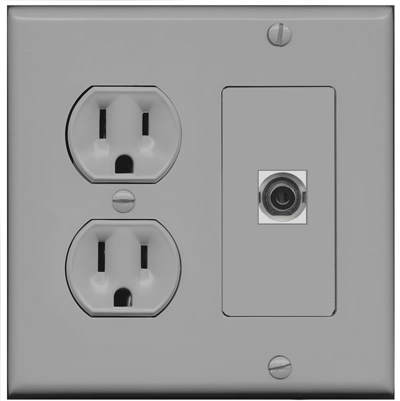 RiteAV 3.5mm Wall Plate with Round Power Outlet [Gray]