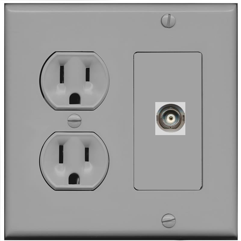 RiteAV BNC Wall Plate with Round Power Outlet [Gray]