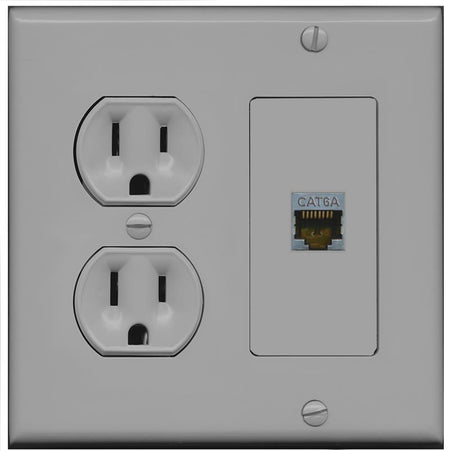 RiteAV CAT6A Wall Plate with Round Power Outlet [Gray]